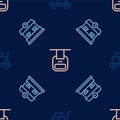 Set line Trolley suitcase, Railway station and Cable car on seamless pattern. Vector