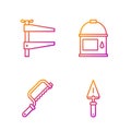 Set line Trowel, Hacksaw, Clamp tool and Paint bucket. Gradient color icons. Vector