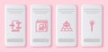 Set line Trunk for magic tricks, Ancient book, Masons and Magic staff. White rectangle button. Vector