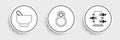 Set line Trunk for magic tricks, Magic mortar and pestle and stone ring with gem icon. Vector