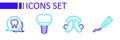 Set line Tube of toothpaste, Dental plate, implant and Tooth icon. Vector