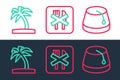 Set line Turkish hat, Tropical palm tree and Ramadan fasting icon. Vector