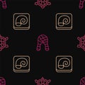 Set line Turtle, Octopus on a plate and Fish steak on seamless pattern. Vector