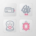 Set line Turtle, Pearl, Coral and Flashlight for diver icon. Vector