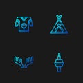 Set line TV CN Tower in Toronto, Deer antlers, Hockey jersey and Indian teepee wigwam. Gradient color icons. Vector