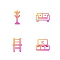 Set line TV table stand, Chair, Coat and Sofa. Gradient color icons. Vector