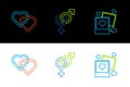Set line Two blanks photo frames and hearts, Linked Hearts and Gender icon. Vector Royalty Free Stock Photo
