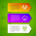 Set line Two crossed hammers, Network cloud connection, Server, Data, Web Hosting and Trash can. Business infographic Royalty Free Stock Photo