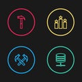 Set line Two crossed hammers, Server, Data, Web Hosting, Ranking star and Hammer icon. Vector Royalty Free Stock Photo