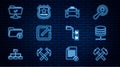 Set line Two crossed hammers, Server, Data, Web Hosting, Taxi car, Open new window, Unknown directory, FTP operation Royalty Free Stock Photo