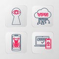 Set line Two steps authentication, Mobile and face recognition, Cloud VPN interface and Keyhole with eye icon. Vector Royalty Free Stock Photo