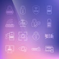 Set line Two steps authentication, VPN with microchip circuit, Please do not disturb, Shield wireless, Network cloud Royalty Free Stock Photo