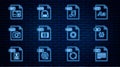 Set line TXT file document, JS, WAV, MP4, RAW, GIF, and MP3 icon. Vector Royalty Free Stock Photo