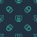 Set line Udder, Basket and Pig on seamless pattern. Vector