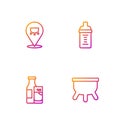 Set line Udder, Bottle milk and glass, and Baby in bottle. Gradient color icons. Vector