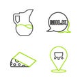Set line Udder, Cheese, Lettering milk and Milk jug or pitcher icon. Vector