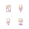 Set line Udder, Ice cream in waffle cone, Milk plastic bottle and . Gradient color icons. Vector