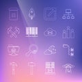 Set line UFO abducts cow, Folder tree, Ranking star, Open new window, Server, Data, Web Hosting, Two crossed hammers Royalty Free Stock Photo