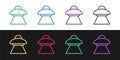 Set line UFO flying spaceship icon isolated on black and white background. Flying saucer. Alien space ship. Futuristic Royalty Free Stock Photo