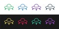 Set line UFO flying spaceship icon isolated on black and white background. Flying saucer. Alien space ship. Futuristic Royalty Free Stock Photo