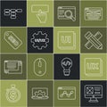 Set line UI or UX design, Crossed ruler and pencil, SEO optimization, Site map and icon. Vector