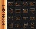 Set line UI or UX design, Keyboard, Monitor, mobile, tablet, Color palette guide, Website statistic and icon. Vector Royalty Free Stock Photo