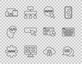 Set line UI or UX design, Monitor, mobile, tablet, Cloud computing lock and icon. Vector Royalty Free Stock Photo