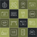 Set line UI or UX design, Website statistic, template, Time money and Front end development icon. Vector Royalty Free Stock Photo
