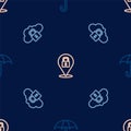 Set line Umbrella, Cloud computing lock and Lock on seamless pattern. Vector