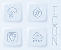 Set line Umbrella, Compass, Tornado and Cloud with snow. White square button. Vector Royalty Free Stock Photo