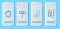 Set line Umbrella, in hand, Life insurance with shield and Contract icon. Vector