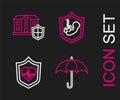 Set line Umbrella, Life insurance with shield, and House icon. Vector