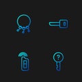Set line Undefined key, Car with remote, Bunch of keys and Key. Gradient color icons. Vector
