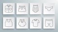 Set line Undershirt, Skirt, T-shirt, Cycling shorts, Men underpants and Shirt icon. Vector