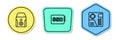 Set line Uninterruptible power supply, SSD card and Motherboard digital chip. Colored shapes. Vector