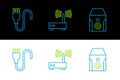 Set line Uninterruptible power supply, USB cable cord and Router and wi-fi signal icon. Vector