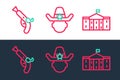 Set line United States Capitol Congress, Vintage pistols and Sheriff cowboy icon. Vector