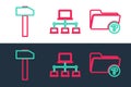 Set line Unknown directory, Hammer and Computer network icon. Vector Royalty Free Stock Photo
