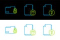 Set line Unknown document, Folder and lock and Delete file icon. Vector