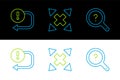 Set line Unknown search, Arrow and Many ways directional arrow icon. Vector