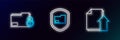 Set line Upload file document, Folder and lock and Document folder protection icon. Glowing neon. Vector Royalty Free Stock Photo