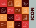 Set line Upload file document, PSD, Document with search, clock, folder and check mark, Next page arrow, Cloud download