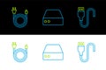 Set line USB cable cord, Electric plug and Server, Data, Web Hosting icon. Vector Royalty Free Stock Photo