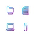 Set line USB flash drive, Laptop, Document folder and File document. Gradient color icons. Vector Royalty Free Stock Photo