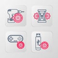 Set line USB flash drive setting, Gamepad, Hourglass and Drill machine icon. Vector Royalty Free Stock Photo