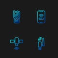 Set line Usb wireless adapter, Satellite, Walkie talkie and Mobile with wi-fi. Gradient color icons. Vector Royalty Free Stock Photo