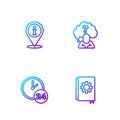 Set line User manual, Clock 24 hours, Location with information and Head question mark. Gradient color icons. Vector Royalty Free Stock Photo