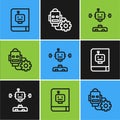 Set line User manual, Disassembled robot and Robot setting icon. Vector