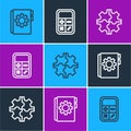 Set line User manual, Gear and Calculator icon. Vector