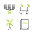 Set line User manual, Wind turbine, Router and wi-fi signal and Server, Data, Web Hosting icon. Vector